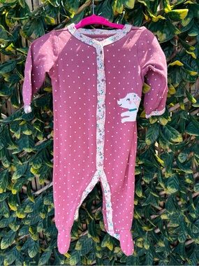 10/$25 • Carters Cotton Polka Dot Floral Trim Footed Sleeper